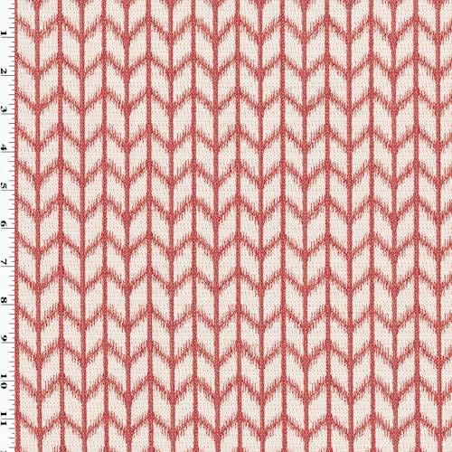 Red/Ivory Stripe Chevron Ikat Jacquard Home Decorating Fabric, Fab...