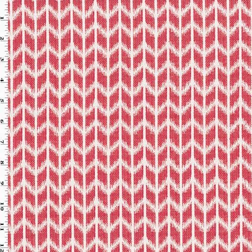 Red/Ivory Stripe Chevron Ikat Jacquard Home Decorating Fabric, Fab...