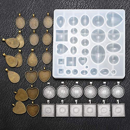 Fashionclubs 5 Styles Pendant Trays with 1pcs Silicone Resin Jewel...