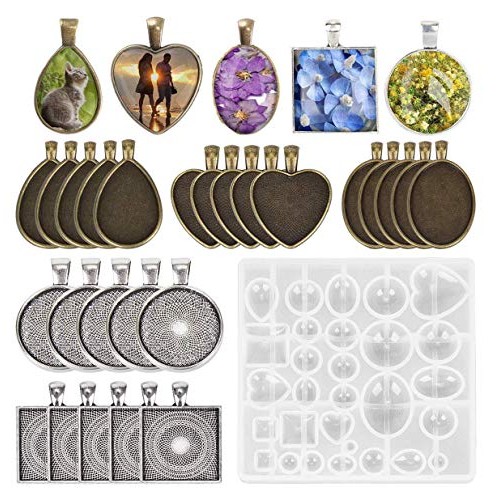 Fashionclubs 5 Styles Pendant Trays with 1pcs Silicone Resin Jewel...