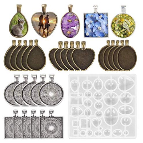 Fashionclubs 5 Styles Pendant Trays with 1pcs Silicone Resin Jewel...