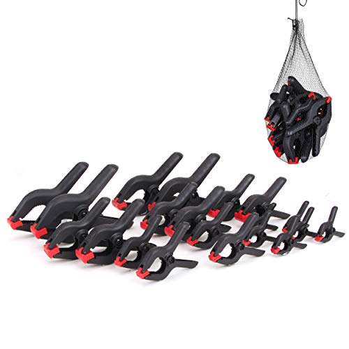 FASTPRO 20-PACK 4-Size Nylon Plastic Spring Clamps with String Bag...