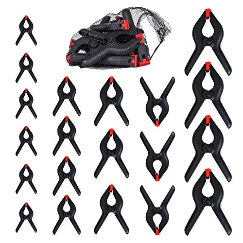 FASTPRO 20-PACK 4-Size Nylon Plastic Spring Clamps with String Bag...