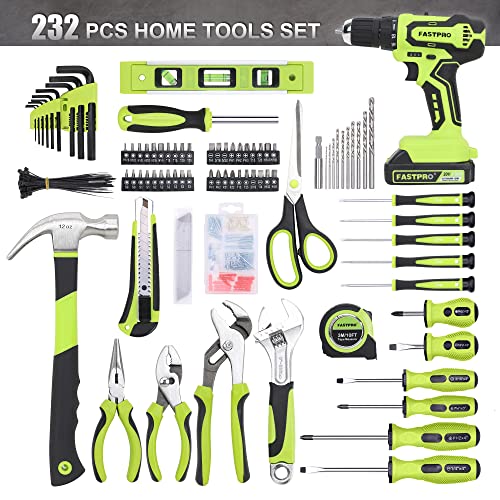 FASTPRO 232-Piece 20V Cordless Lithium-ion Drill Driver and Home T...