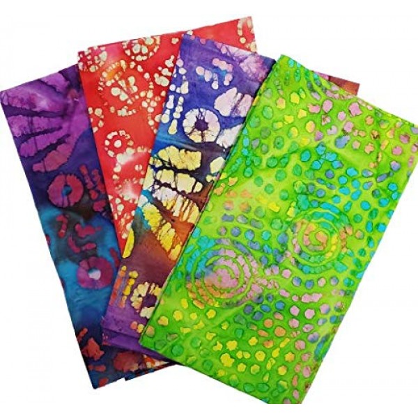 Batik Fat Quarter ~ Set of 4 100% Cotton ~ Batik Print ~ Quilt Fab...