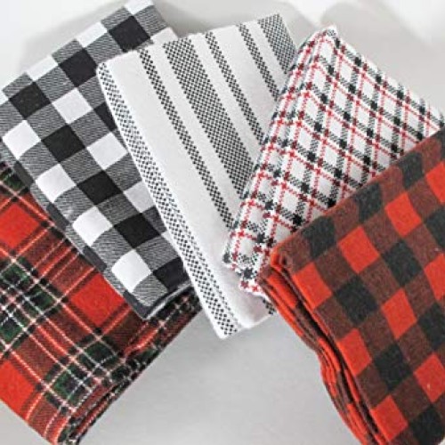 5 Fat Quarters - Plaid, Stripe, Buffalo Plaid Flannel - 100% Cotto...
