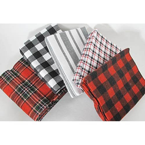 5 Fat Quarters - Plaid, Stripe, Buffalo Plaid Flannel - 100% Cotto...