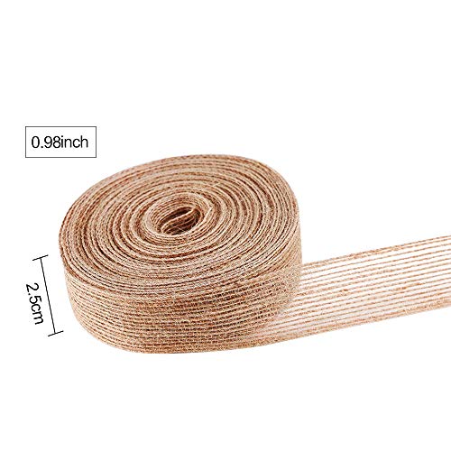 Faxco 4 Rolls 1 inches Natural Burlap Ribbons, Burlap Fabric Roll,...