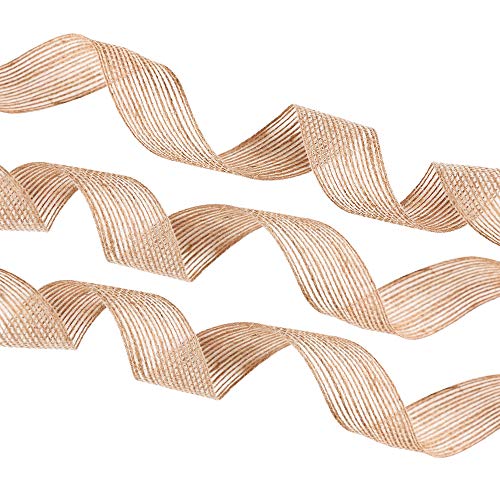 Faxco 4 Rolls 1 inches Natural Burlap Ribbons, Burlap Fabric Roll,...
