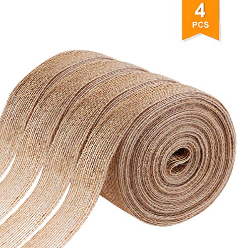 Faxco 4 Rolls 1 inches Natural Burlap Ribbons, Burlap Fabric Roll,...