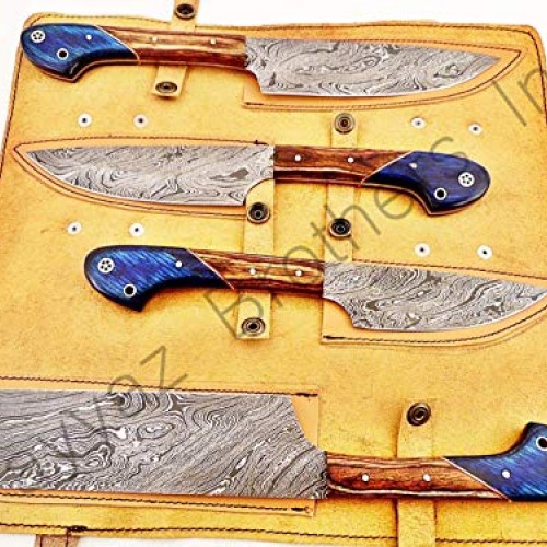 Hand Forged Custom Made Damascus Steel Kitchen Knives Set / Chef K...