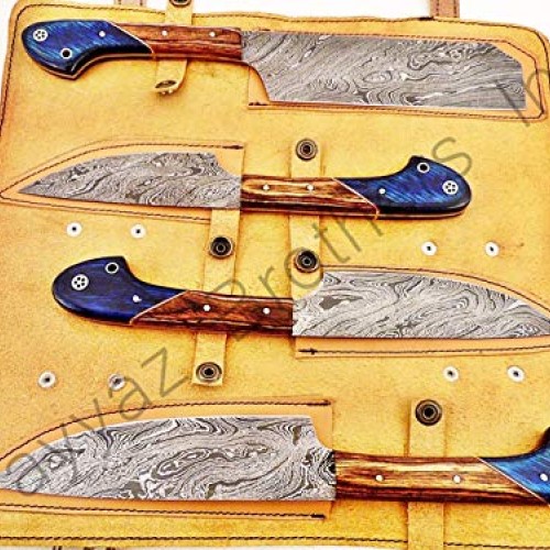 Hand Forged Custom Made Damascus Steel Kitchen Knives Set / Chef K...