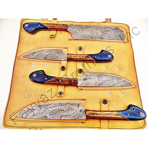 Hand Forged Custom Made Damascus Steel Kitchen Knives Set / Chef K...