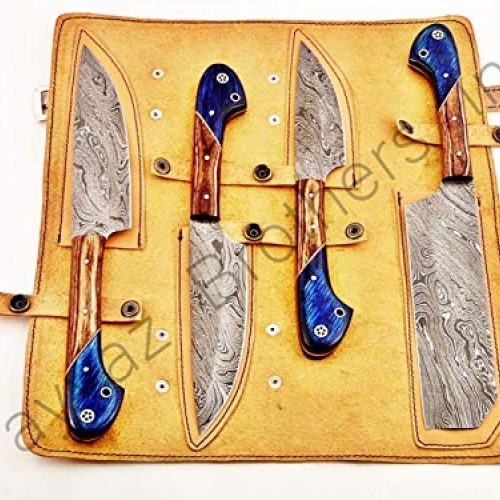 Hand Forged Custom Made Damascus Steel Kitchen Knives Set / Chef K...