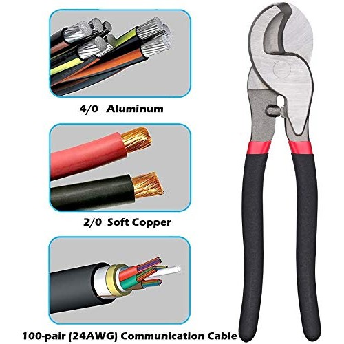 FBve Cable Cutter High Leverage Curve Jaw, 10 inch Heavy Duty Wire...