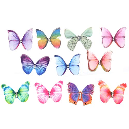 FDSF 50Pcs Gradient Color Organza Fabric Butterfly Appliques 38Mm ...