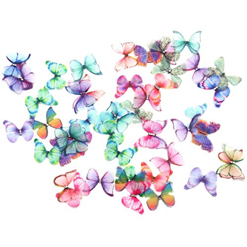 FDSF 50Pcs Gradient Color Organza Fabric Butterfly Appliques 38Mm ...