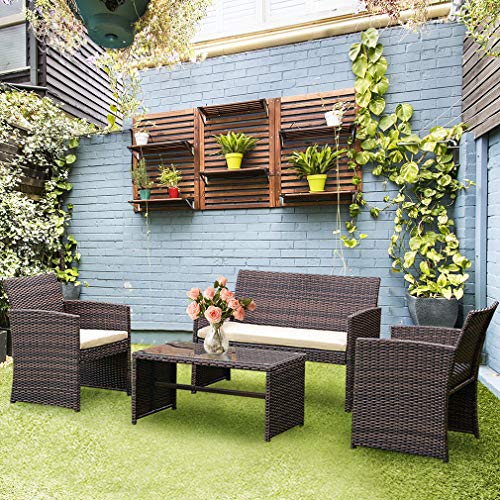 FDW 4 Pieces Outdoor Patio Furniture Sets Rattan Chair Patio Set W...