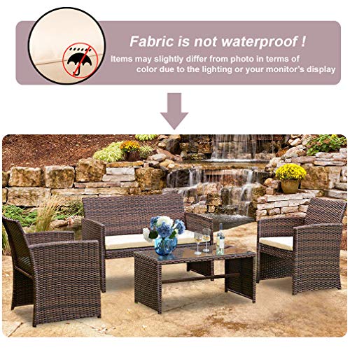 FDW 4 Pieces Outdoor Patio Furniture Sets Rattan Chair Patio Set W...