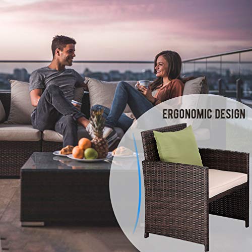 FDW 4 Pieces Outdoor Patio Furniture Sets Rattan Chair Patio Set W...