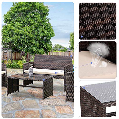 FDW 4 Pieces Outdoor Patio Furniture Sets Rattan Chair Patio Set W...