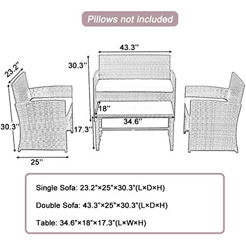 FDW 4 Pieces Outdoor Patio Furniture Sets Rattan Chair Patio Set W...