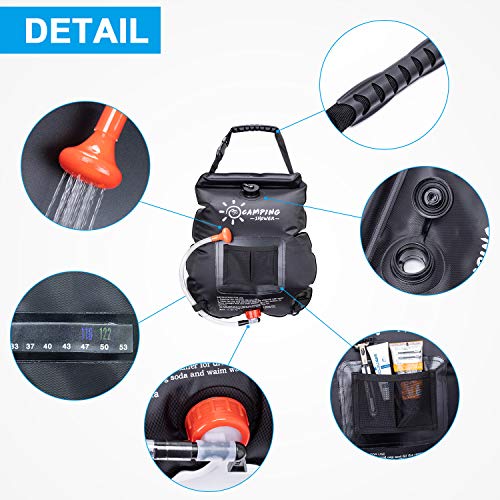 FeChiX Upgraded Camping Shower Bag Solar Shower 5 Gallons/20L Summ...