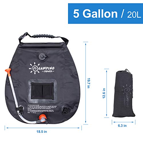 FeChiX Upgraded Camping Shower Bag Solar Shower 5 Gallons/20L Summ...