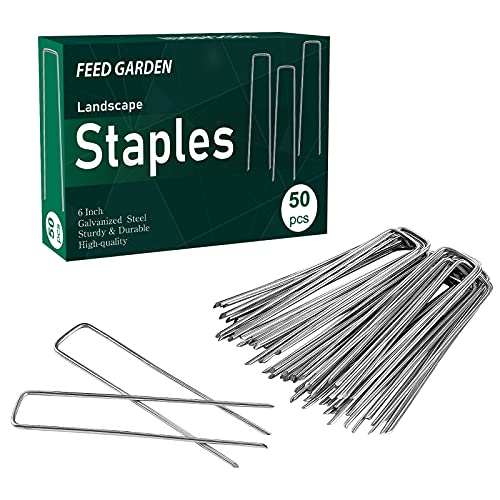FEED GARDEN Galvanized Landscape Staples 6 Inch 50 Pack 11 Gauge A...