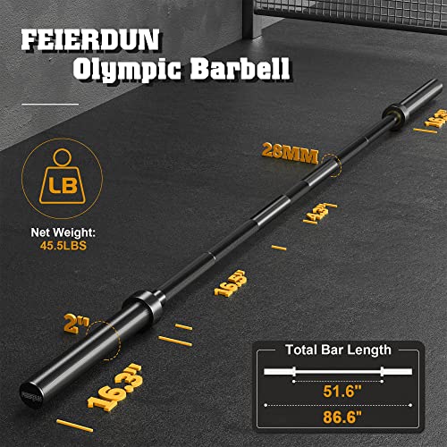 FEIERDUN 7FT Olympic Barbell, 1700LBS Strength Training Bar for We...