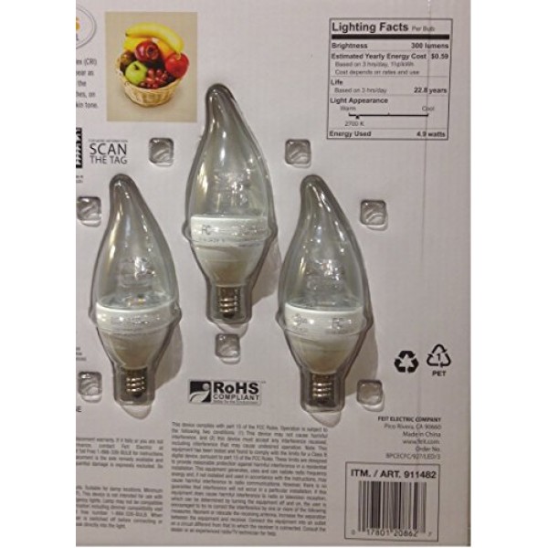 Feit LED 4.9 Watt LED Candelabra Light Bulbs 3-Pack 911482