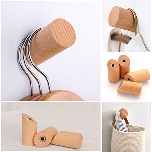 Felidio Wood Wall Hooks, 4 Pack Coat Hooks Wall Mounted Rustic Woo...