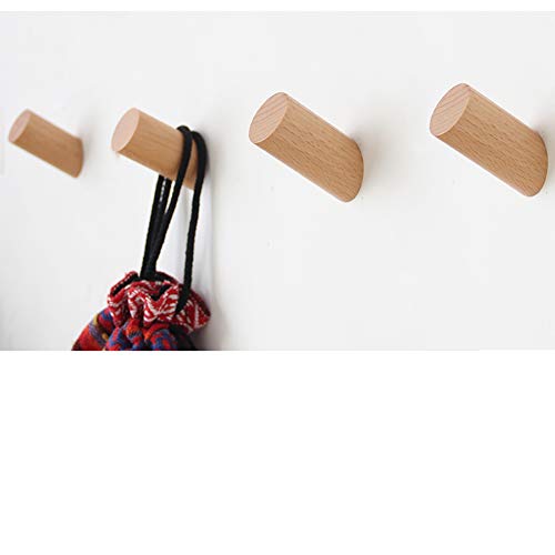 Felidio Wood Wall Hooks, 4 Pack Coat Hooks Wall Mounted Rustic Woo...