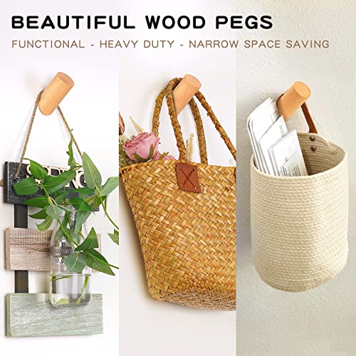 Wood Wall Hook, 6 Pack Natural Wooden Coat Hooks Wall Mounted | Fe...