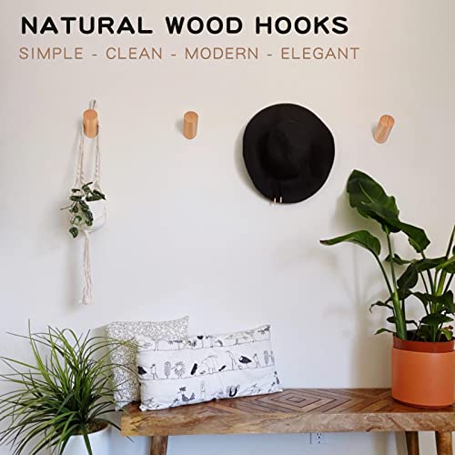 Wood Wall Hook, 6 Pack Natural Wooden Coat Hooks Wall Mounted | Fe...