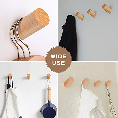 Wood Wall Hook, 6 Pack Natural Wooden Coat Hooks Wall Mounted | Fe...