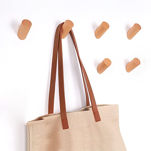 Wood Wall Hook, 6 Pack Natural Wooden Coat Hooks Wall Mounted | Fe...