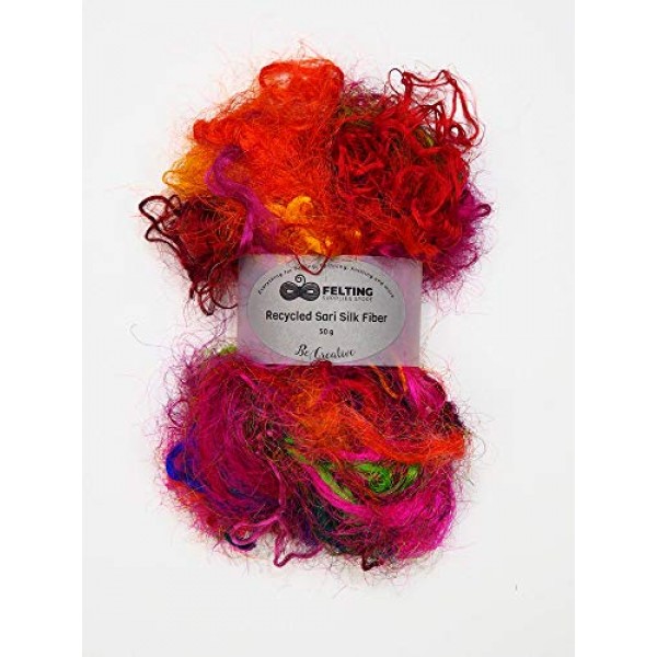 Recycled Sari Silk Fiber Mix - Assorted Colors - Wet Felting - Nun...