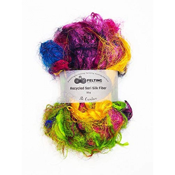 Recycled Sari Silk Fiber Mix - Assorted Colors - Wet Felting - Nun...