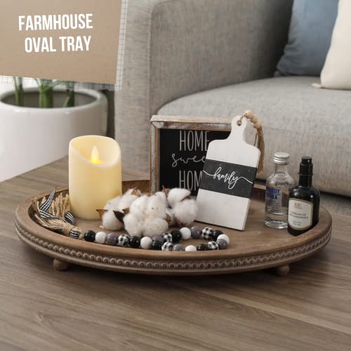FESTWIND Decorative Tray, Oval Wooden Tray for Coffee Table Kitche...