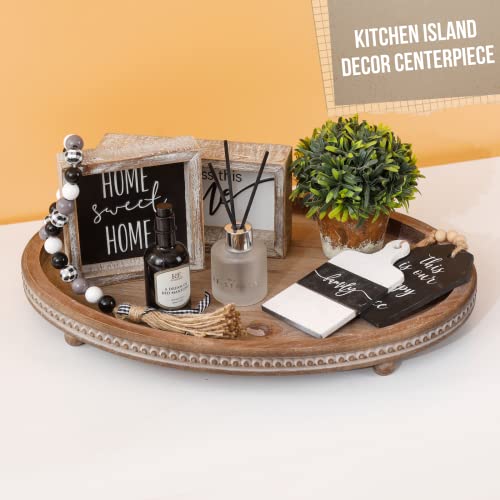 FESTWIND Decorative Tray, Oval Wooden Tray for Coffee Table Kitche...