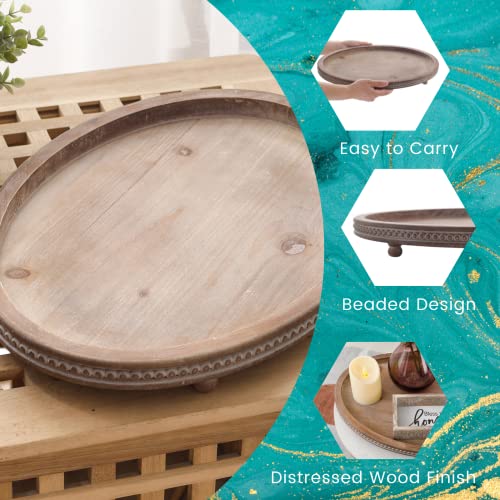 FESTWIND Decorative Tray, Oval Wooden Tray for Coffee Table Kitche...