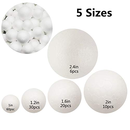 126 Pack Craft Foam Balls, 5 Sizes Including 1-2.4 Inches, Polysty...