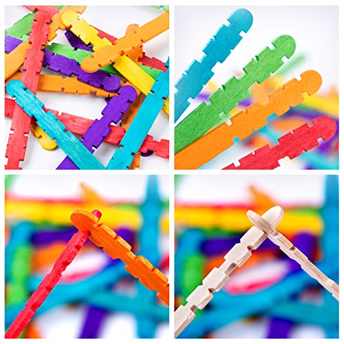 200 Pcs Sawtooth Wood Craft Sticks, Colorful and Natural Wooden Po...