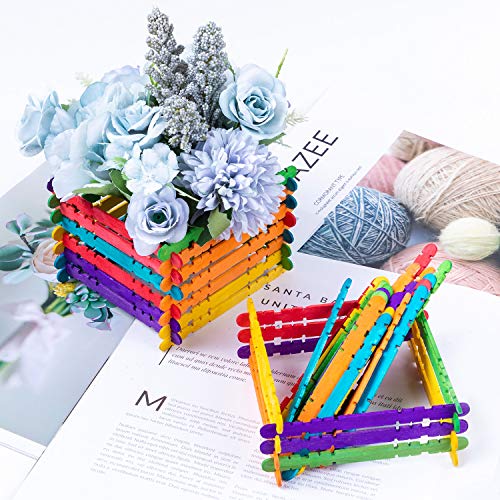 200 Pcs Sawtooth Wood Craft Sticks, Colorful and Natural Wooden Po...