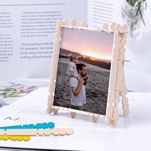 200 Pcs Sawtooth Wood Craft Sticks, Colorful and Natural Wooden Po...