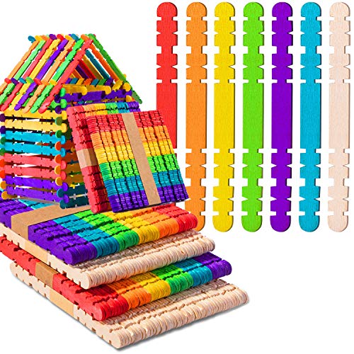 200 Pcs Sawtooth Wood Craft Sticks, Colorful and Natural Wooden Po...