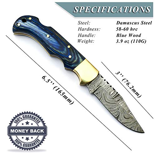 6.5 Inch Handmade Damascus Pocket knife for Men Folding Knife with...