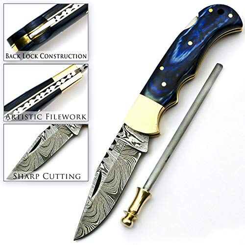 6.5 Inch Handmade Damascus Pocket knife for Men Folding Knife with...