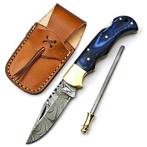 6.5 Inch Handmade Damascus Pocket knife for Men Folding Knife with...